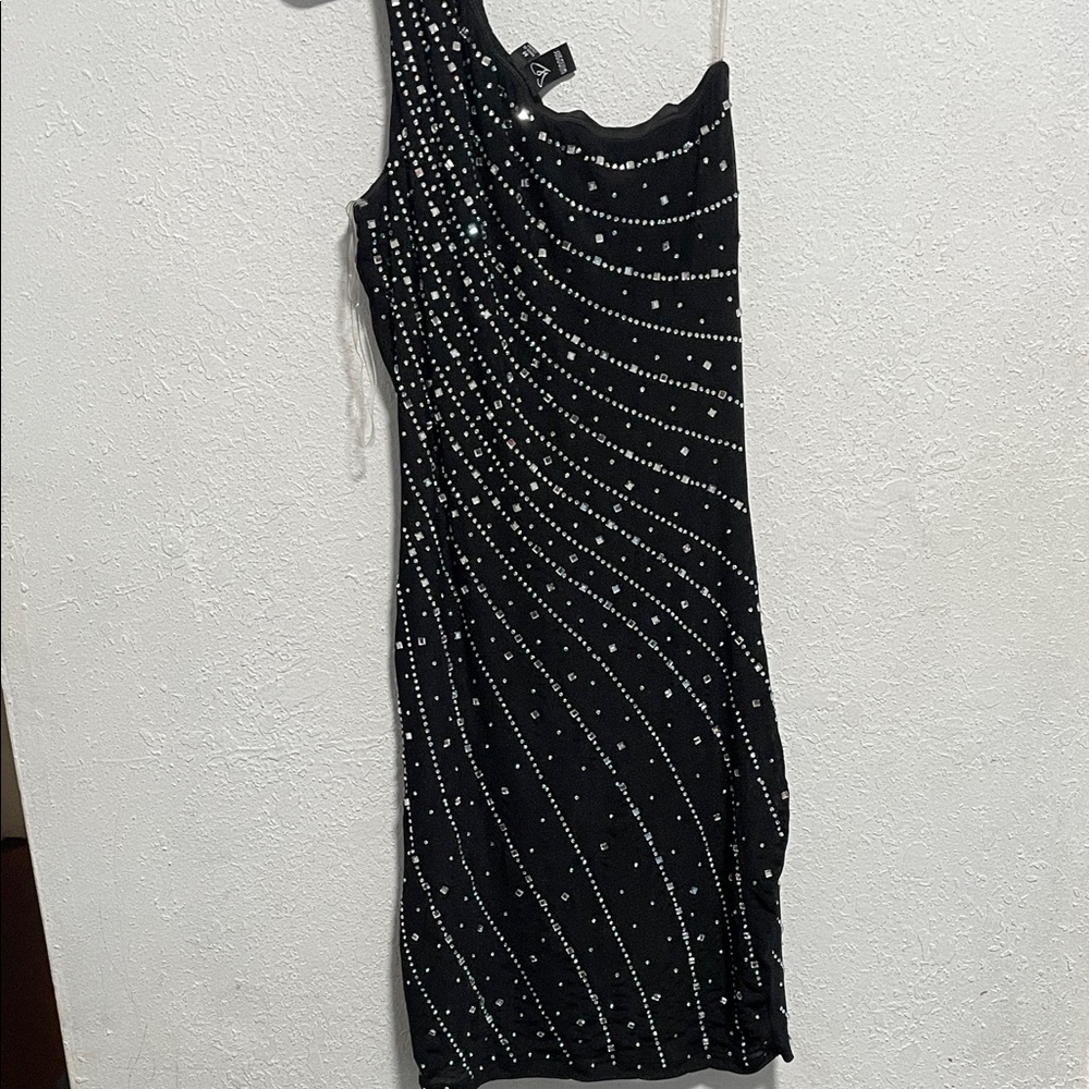 Windsor Black One Shoulder Beaded Dress